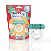clear double cock ring with green bullet next to screaming o package
