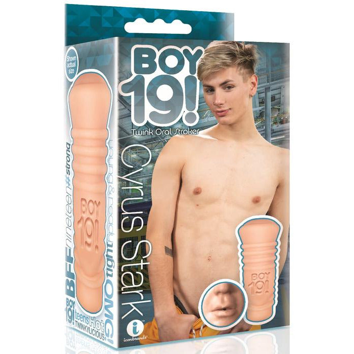 Green packaging with Cyrus Stark posed on the front. Male masturbator with Mouth opening depicted beside Cyrus.