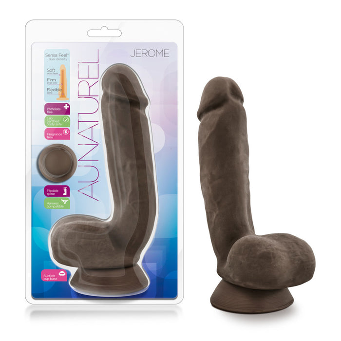 brown curved realistic dildo with balls and plastic case