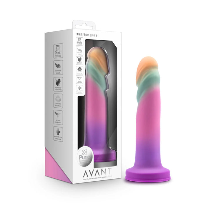 multi colored dildo with 2 ridges near top and penis shaped head