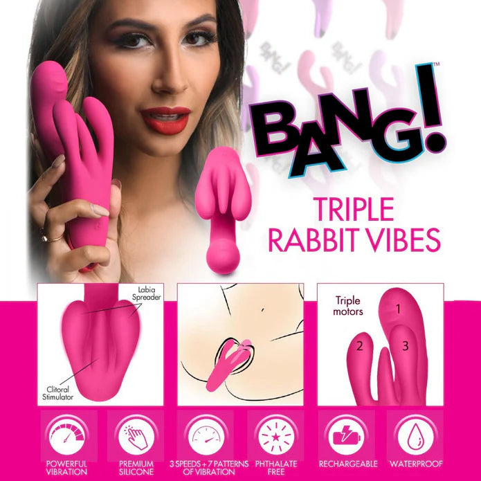 pink vibrator with triple clitoral stimulation with diagram