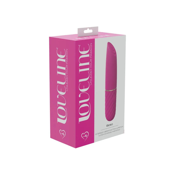 sleeve vibrator with tipped end and ridged handle on box cover  pink