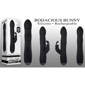 black vibrator with rabbit clitoral stimulator
