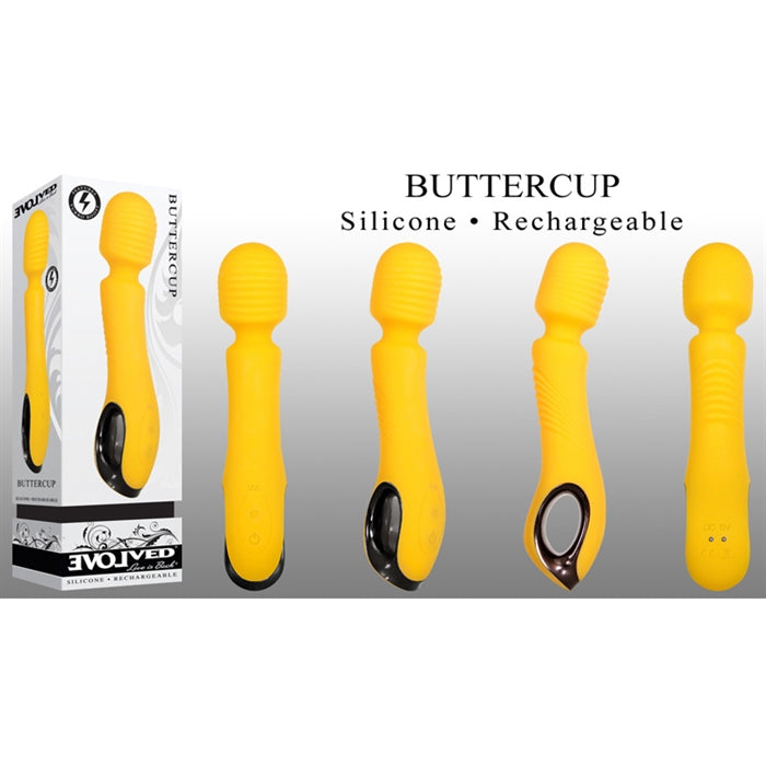 yellow buttercup silicone recargeable wand in white box