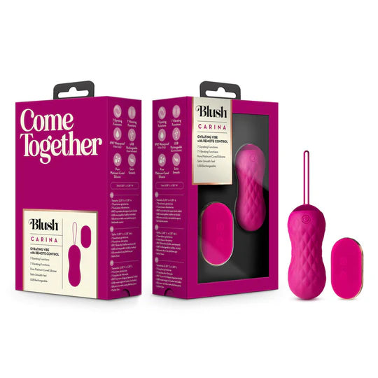pink peanut shaped vibrating bullet with remote control beside box