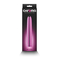 pink metallic sleek vibrator on black box