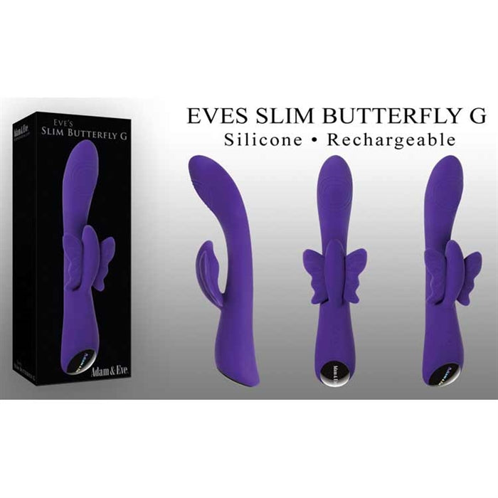 purple curved vibrator with butterfly clit stim and box