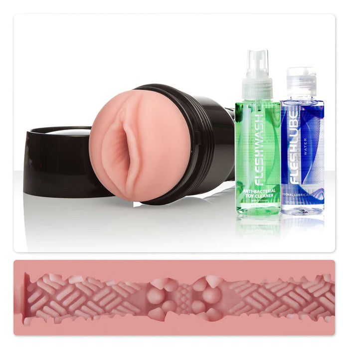 vagina male masturbator with toy cleaner and fleshlube water based personal lubricant