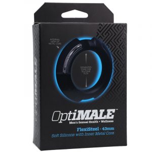 black optimale box with soft black silicone cock ring with inner metal core