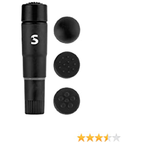 a black clitoral vibrator with four flat or studded interchangeable tips