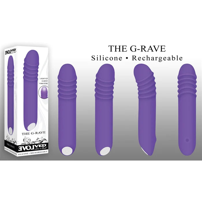 purple vibrator with ribbed ridged near top with box