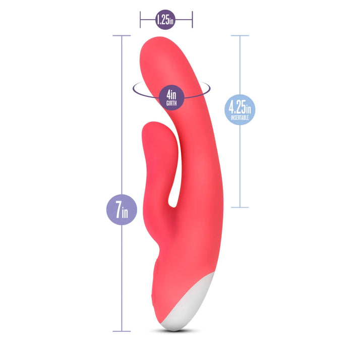 red vibrator with curved head and clit stim size chart