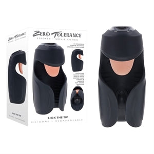 black open masturbator sleeve with tongue to lick the top of the penis