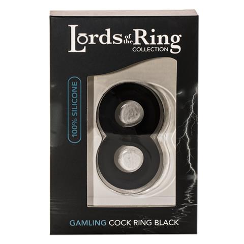 lords of the ring black box with black silicone cock and ball ring