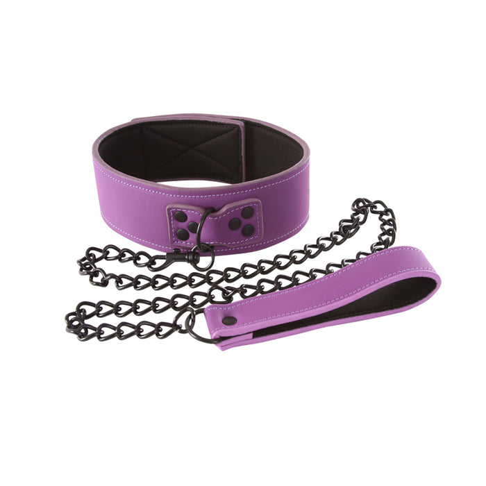purple collar with black chained leash