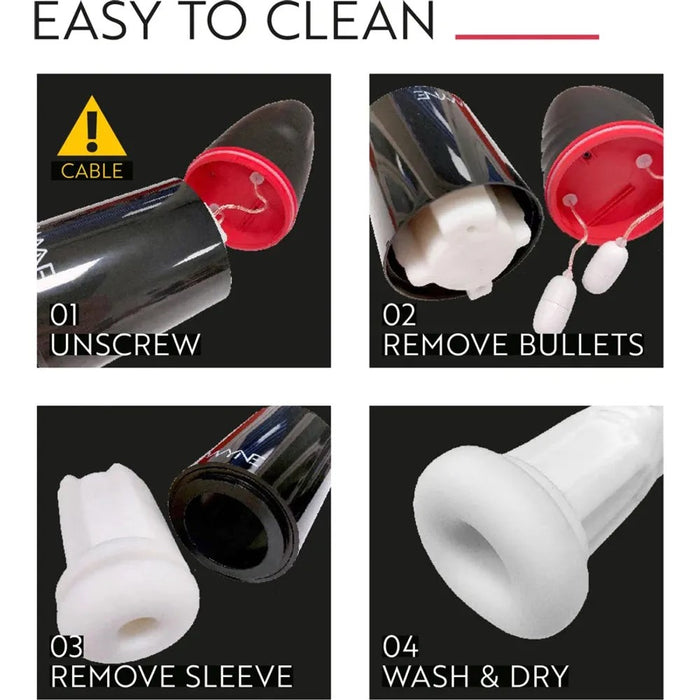 Image shows the easy to clean instructions for the masturbator 