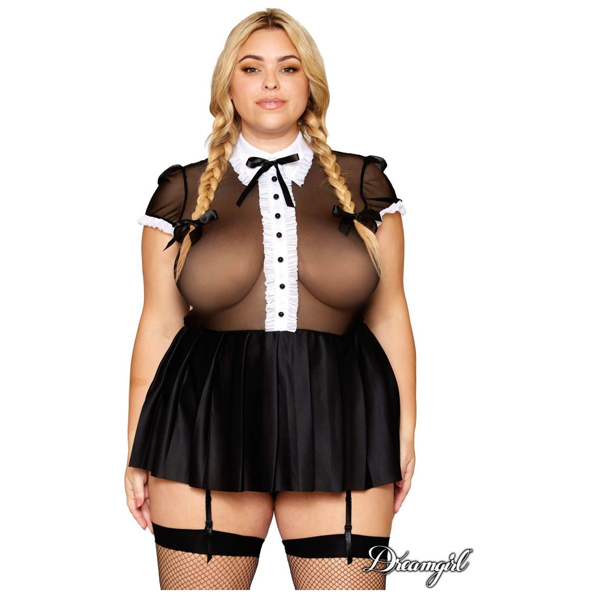 black & white sheer and french maid / school girl look
