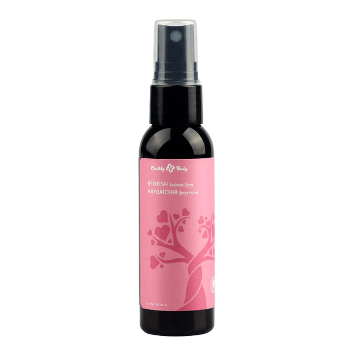 The product comes in a black bottle with a pink label and has a spray lid and a clear cap