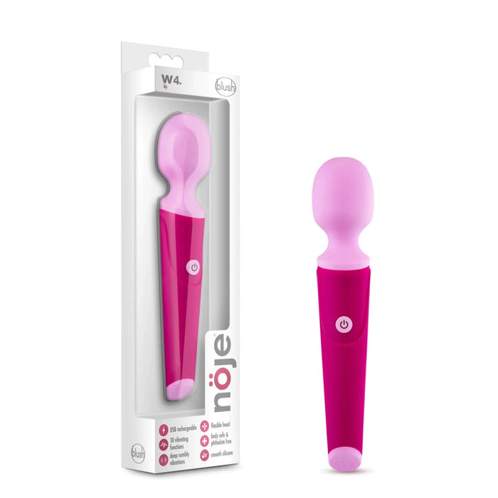 two toned pink massager wand in a white box