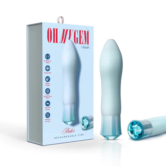 blue vibrator with thicker top and gem on bottom