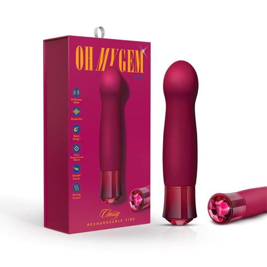 pink vibrator with bulbed head and gem on bottom