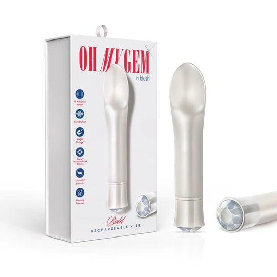 slim vibrator with scoop top with white gem on bottom