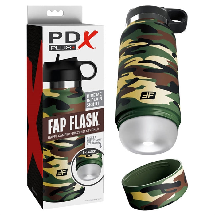 camo flask masturbator with frosted sleeve insert beside box