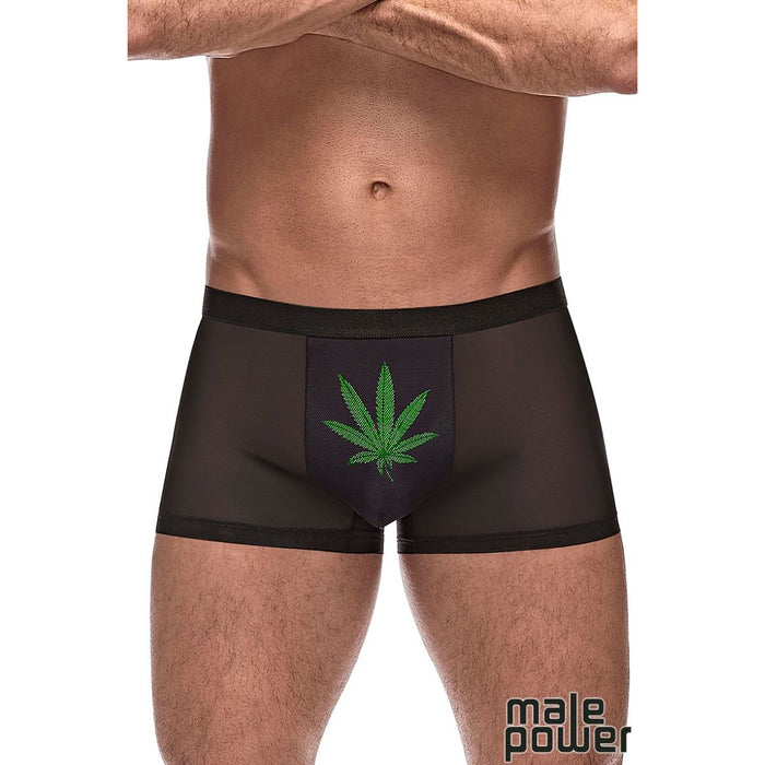 black boxers with leaf on front middle