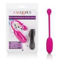 pink egg shaped kegel ball with tail next to package