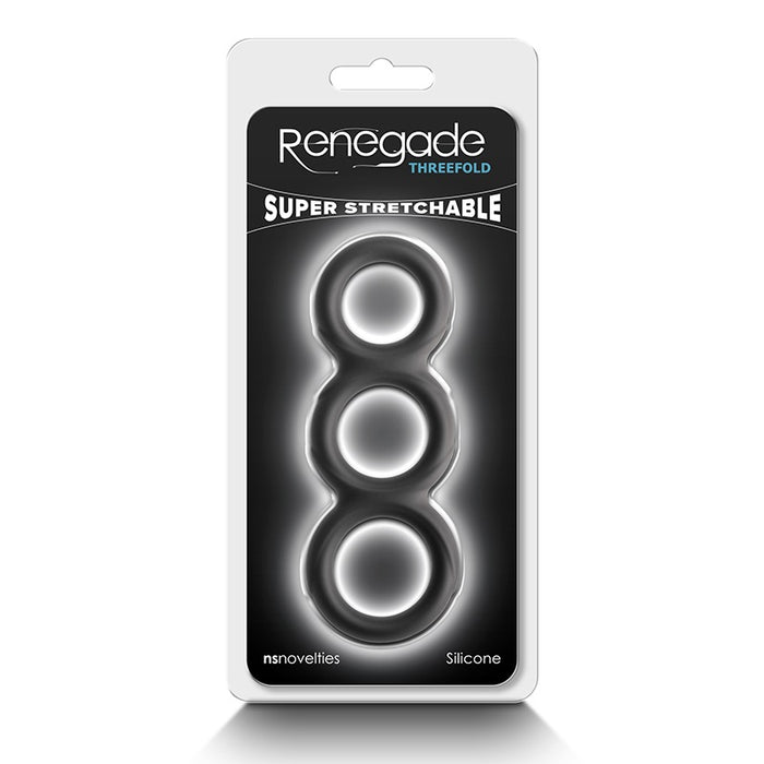 renegade package with black silicone 3 ring cock & ball ring