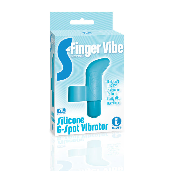 blue silicone finger vibrator in box