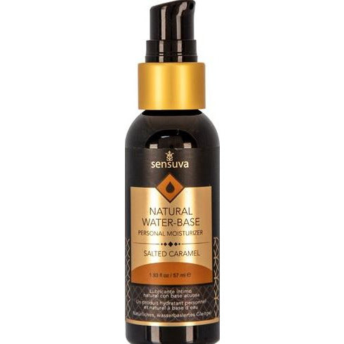 salted caramel flavored lubricant in 2oz black and gold bottle