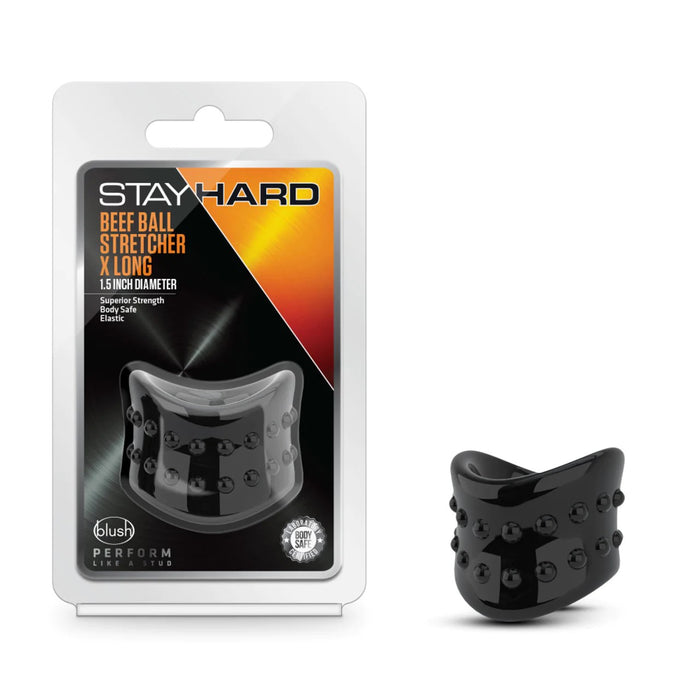black 1.5" xl ball stretcher in stay hard package