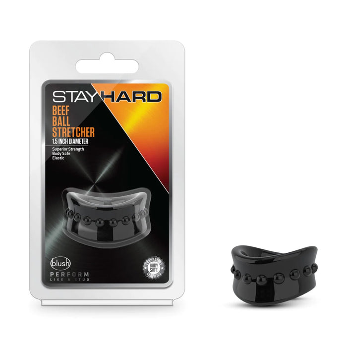 black 1.5" ball stretcher in stayhard package