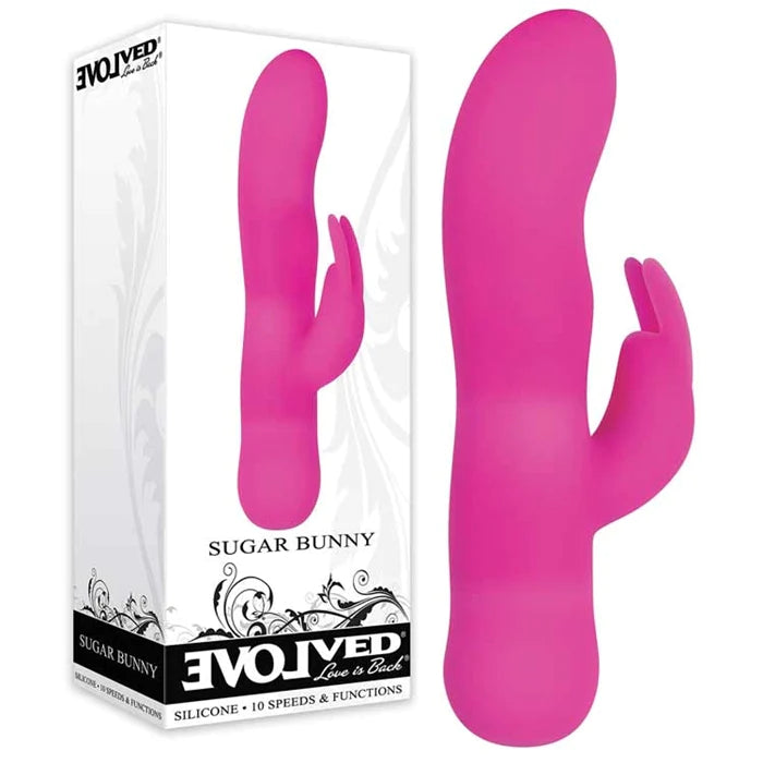 pink curved tip vibrator with bunny clit stim