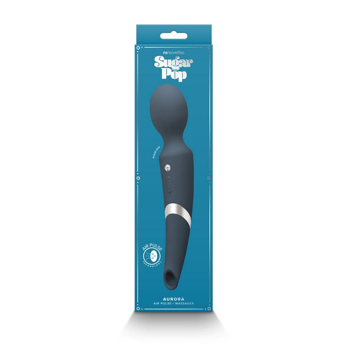 blue silicone rechargeable wand with air pulse handle 