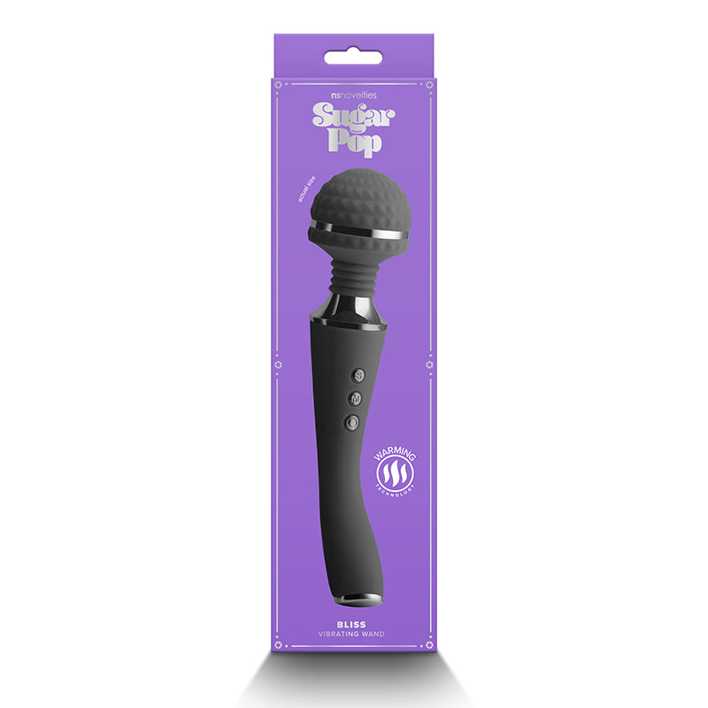 black silicone rechargeable warming wand in purple box