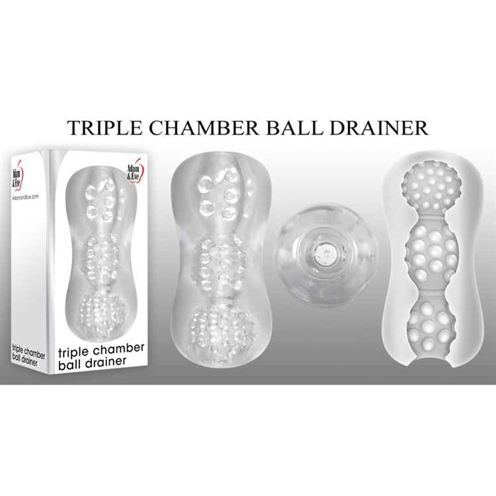 White packaging with the clear masturbator on the front. Image shows the internal texture of the masturbator as well as the circle opening 