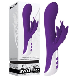 purple vibrator with g spot tipped head and butterfly clit stim
