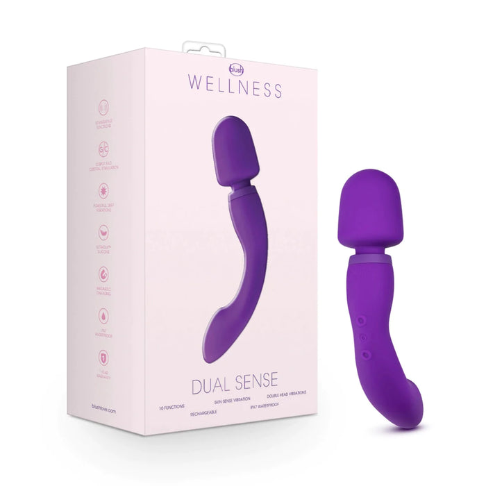 purple wellness silicone wand in peach box
