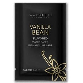 vanilla bean flavored lubricant in black single use package