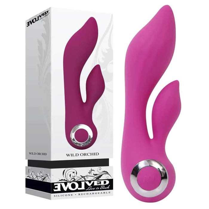 pink vibrator with curved bulb like head and clit stim
