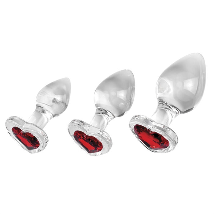 Red Heart Gem Glass Plug Set 3pk by Adam & Eve