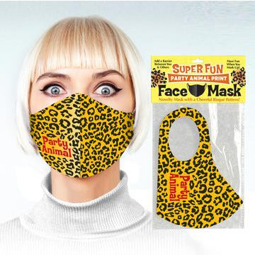 woman wearing leopard print party animal face mask