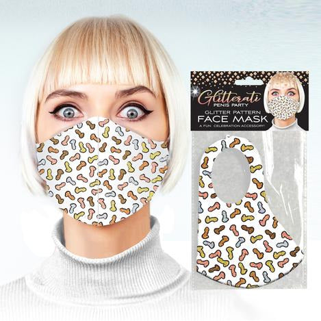 woman wearing glitter penis pattern face mask