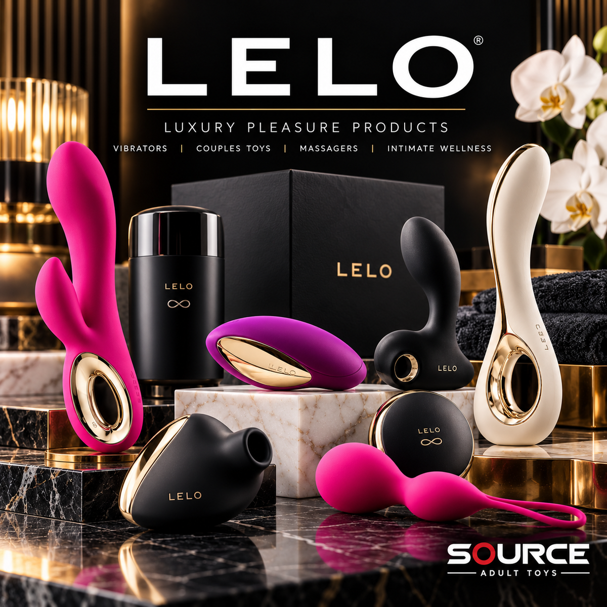 LELO luxury pleasure products collection featuring vibrators, couples toys and intimate wellness accessories at SOURCE Adult Toys Canada.
