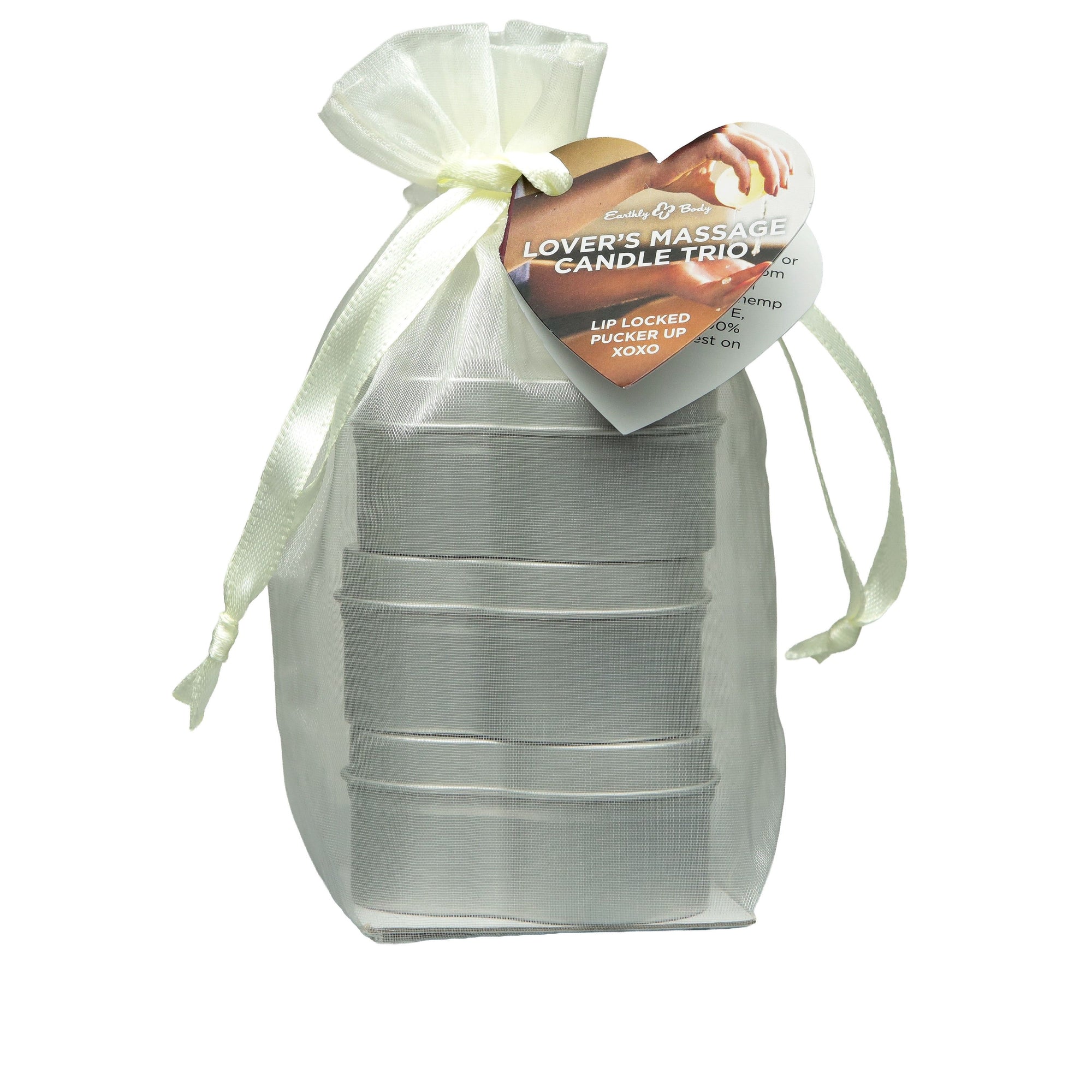 Earthly Body Hemp Seed Massage Oil Candles 3pk XOXO, Lipped Locked, Pucker Up