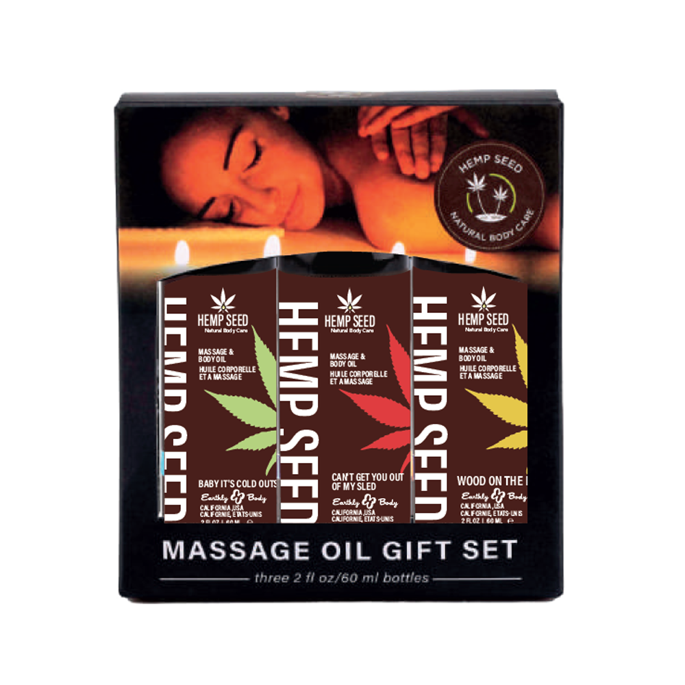 Earthly Body Hemp Seed Massage Oil Gift Set Holiday Edition