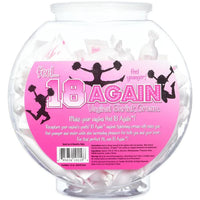 clear fishbowl packaging with a sticker with pink and white lettering. The product on the inside is in little white tubes