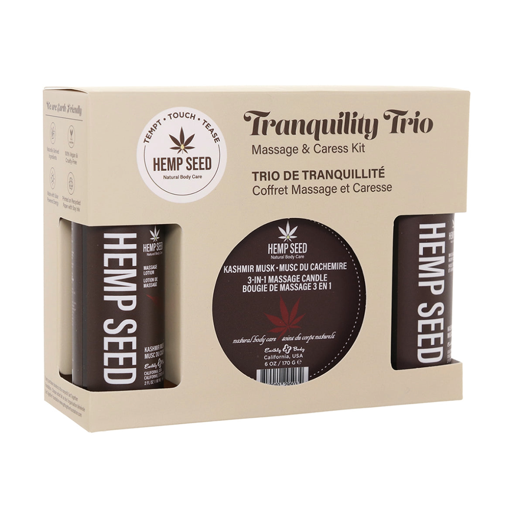 Earthly Body Hemp Seed Tranquility Massage Trio Gift Set Kashmir Musk
